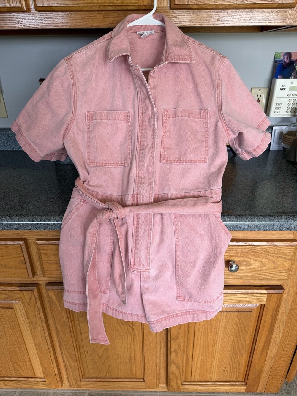 Women’s Pink Short-Sleeve Denim Romper